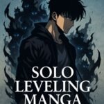 Illustrated cover of Solo Leveling Manga featuring the male protagonist surrounded by shadowy figures with glowing eyes, set against a dramatic blue-gray background.